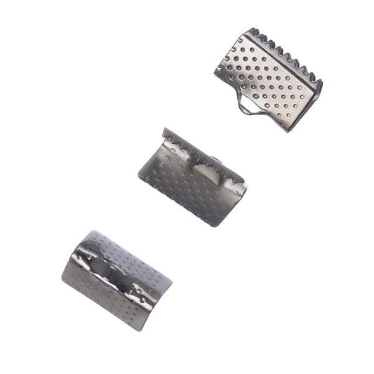 10mm Gunmetal Ribbon Ends 10/pk