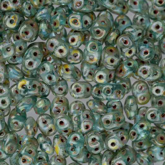 *Czech Superduo Beads 24g Dark Aqua Travertine