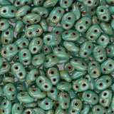 Czech Superduo Beads 24g Dark Turquoise Green Travertine