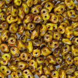*Czech Superduo Beads 24g Lemon Dark Travertine