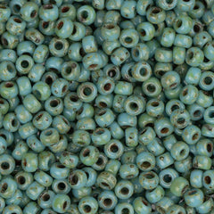 11/0 Miyuki Seed Beads #4514 Opaque Turquoise Blue Picasso 22g