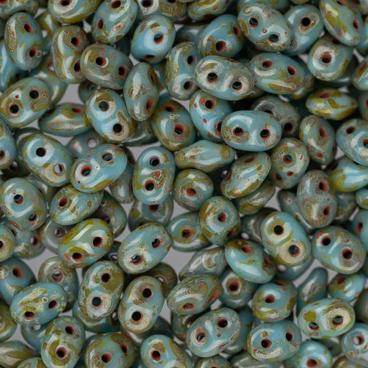 Tchèque Superduo Perles 24g Turquoise Bleu Travertin Foncé