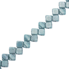 Czech Silky Beads 40/strand - White Alabaster Blue Luster