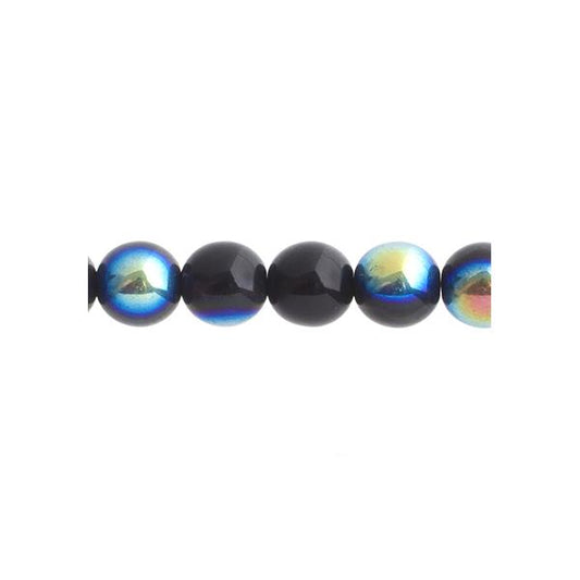 Czech Round Druk Beads 4mm Opaque Jet AB 45/strand