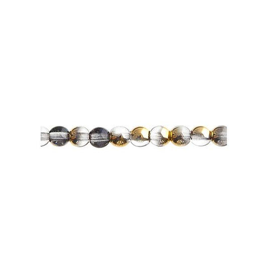 Czech Round Druk Beads 4mm Transparent Crystal Aurum 45/strand