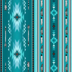 #530 Arrows & Feathers Turquoise 100% Cotton - Price Per Yard